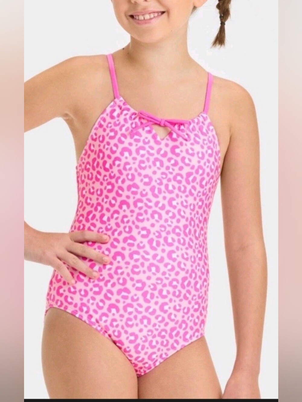 Cat & jack Girls Pink Swimsuit Leopard Spot Printed Sz S (6/7) Nwt